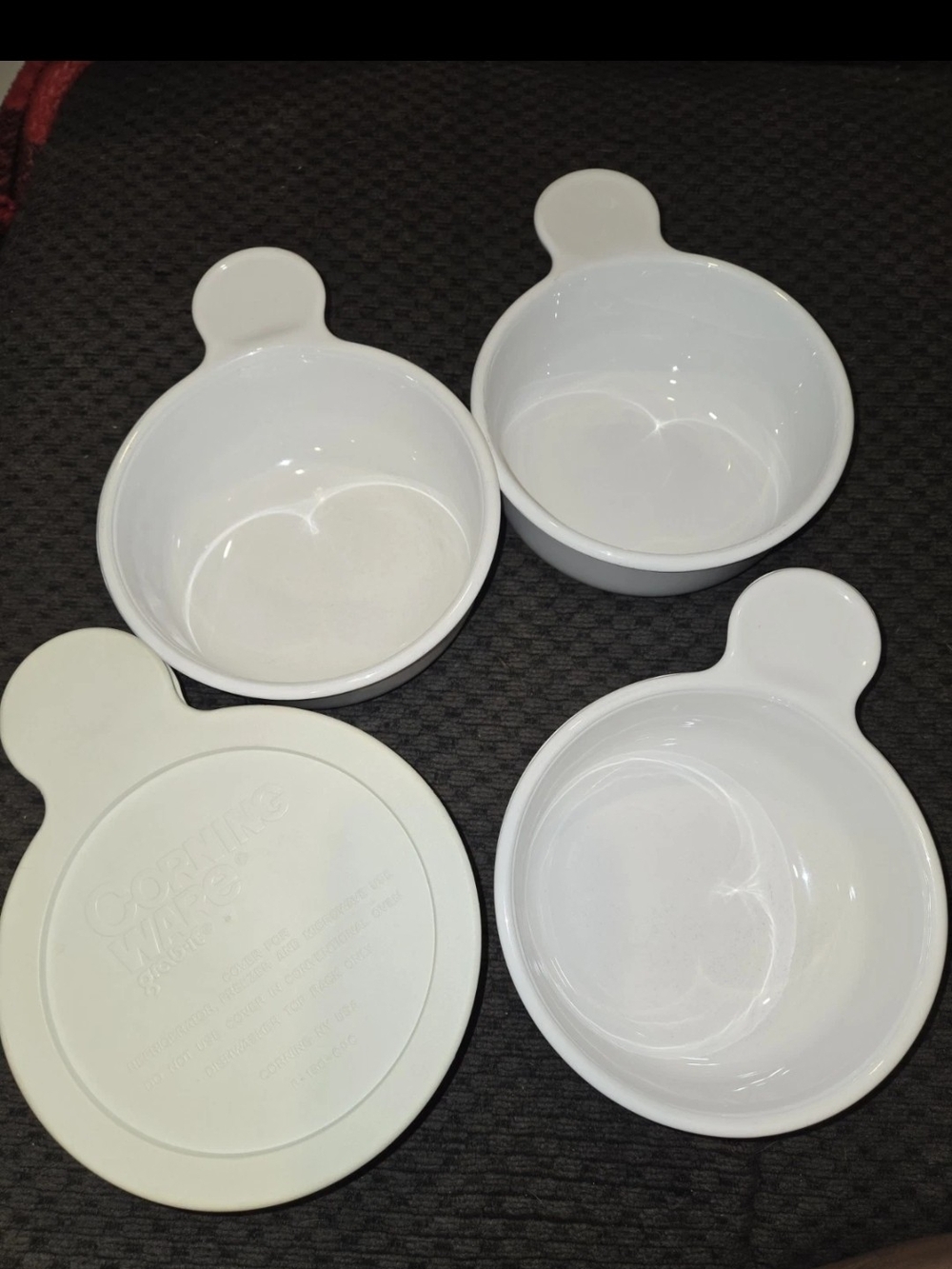 Vintage Corning Ware Grab-It Bowls P-150-B White 15oz - Set of 4 with 1 Lid